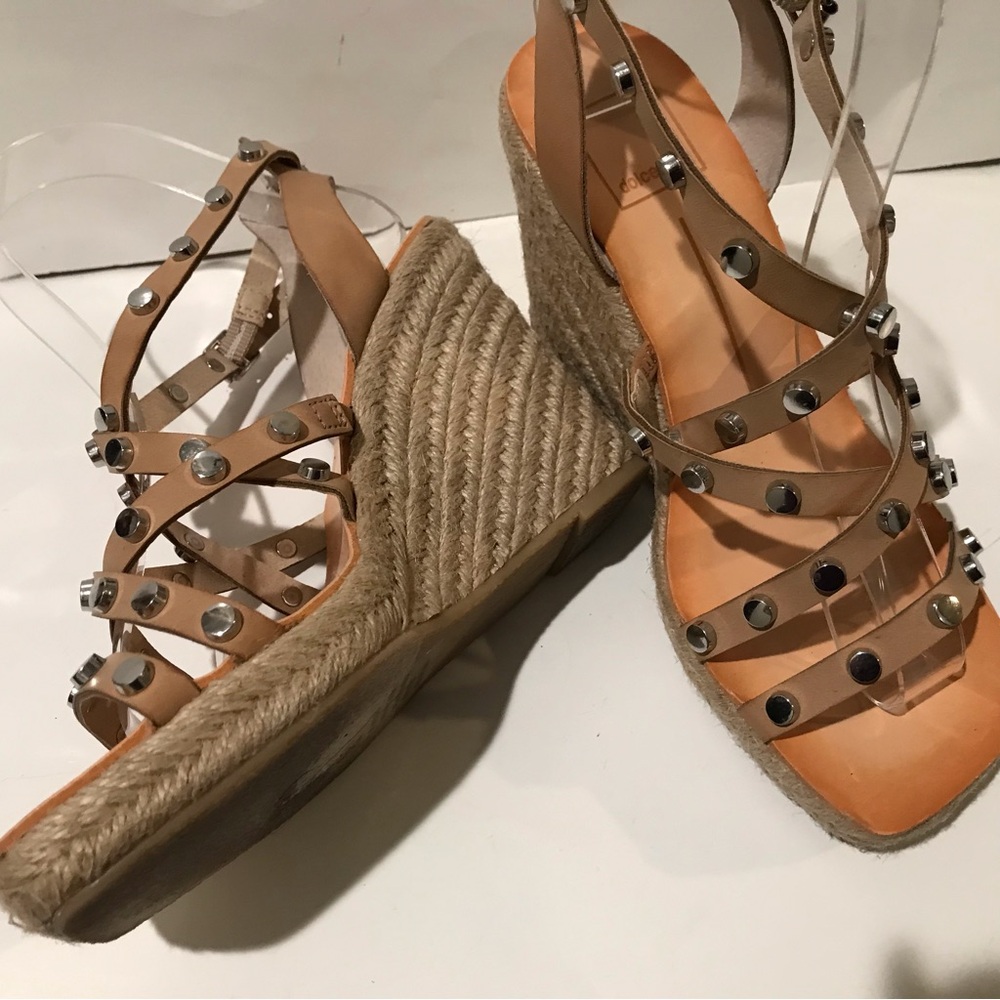 Dolce Vita Maxton Tan Espadrille Strappy Studded Square Toe Wedge Sandals 6 1/2 - Picture 6 of 15